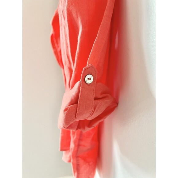 Sigrid Olsen Size XL 100% Linen Coral Red Tunic Top Long Line Beach Vacation EUC - Picture 4 of 6